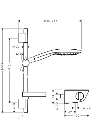 Hansgrohe Brausenkombi Raindance Select 150/ Therm.DAP Ecostat Sel.U'900mm weiss/chr.