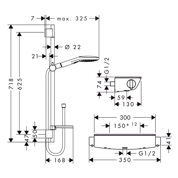 HG Brausenkombi Raindance Select E 120/ Therm.Brause AP Ecostat Sel.U'900mm chr.