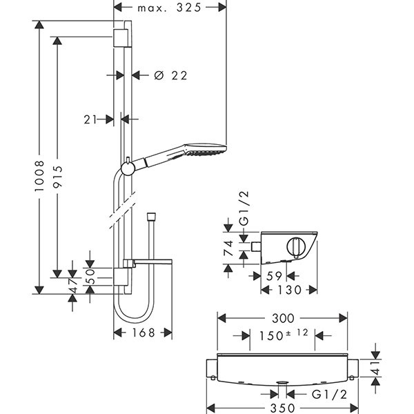 Hansgrohe Brausenkombi Raindance Select E 120/ Therm.Brause AP Ecostat Sel.U'900mm chr.