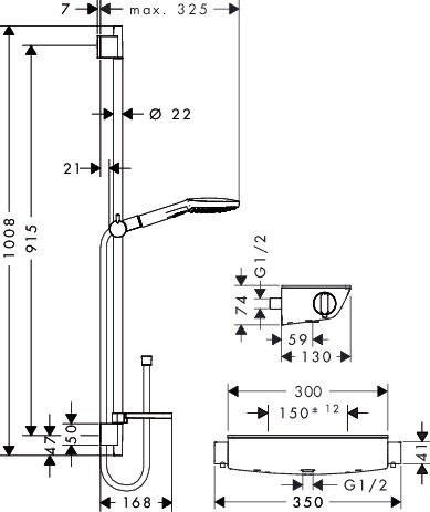 Hansgrohe Brausenkombi Raindance Select E 120/ Therm.Brause AP Ecostat Sel.U'900mm chr.