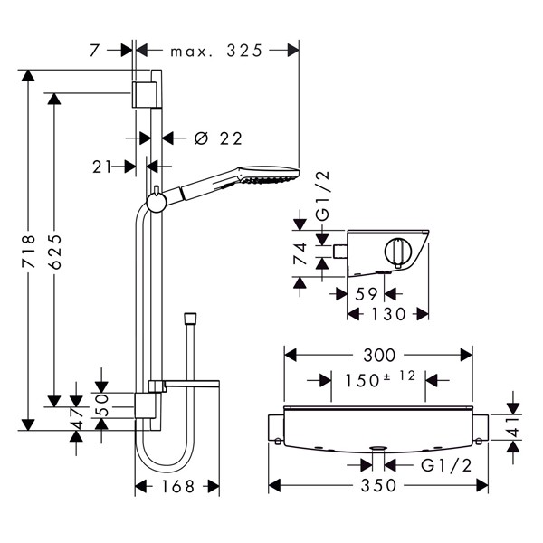 HG Brausenkombi Raindance Select E 120/ Therm.Brause AP Ecostat Sel.U'650mm chr.