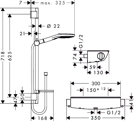 Hansgrohe Brausenkombi Raindance Select E 120/ Therm.DAP Ecostat Sel.U'650mm weiss/chr.