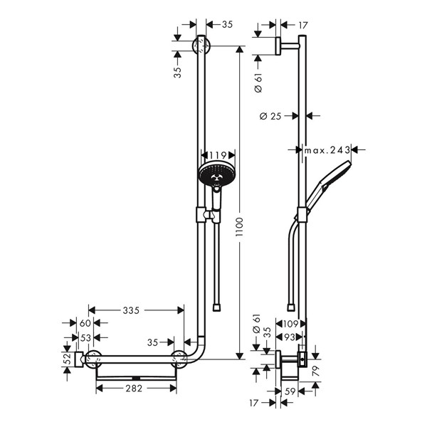 HG Brausenset Raindance Select S 120 Unica Comfort 1100mm R chrom