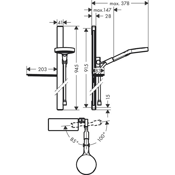 Hansgrohe Brausenset Rainfinity 130 3jet Unica E 900mm chrom mit Ablage