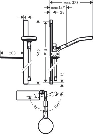 Hansgrohe Brausenset Rainfinity 130 3jet Unica E 900mm chrom mit Ablage
