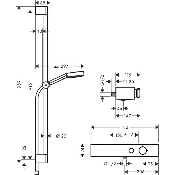 Hansgrohe Brausesystem Pulsify 105 RelaxationBrausethermostat Stange 900mm chrom
