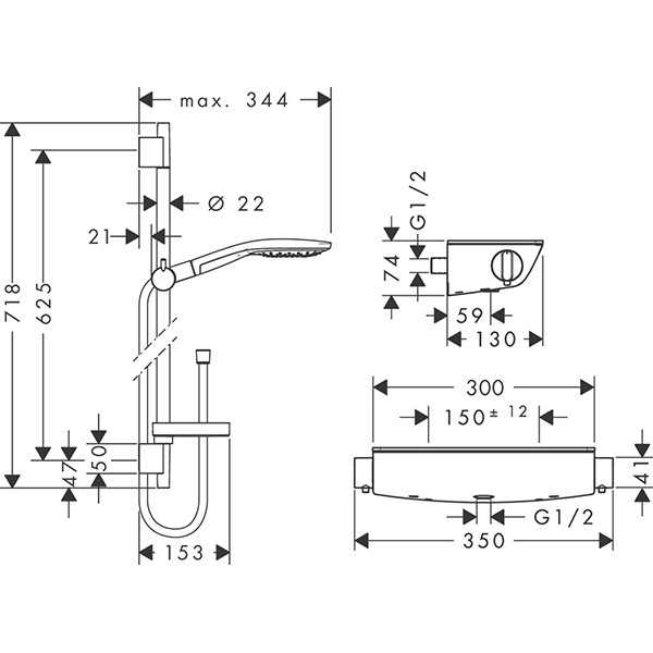 Hansgrohe Brausenkombi Raindance Select 150/ Therm.DAP Ecostat Sel.U'650mm weiss/chr.