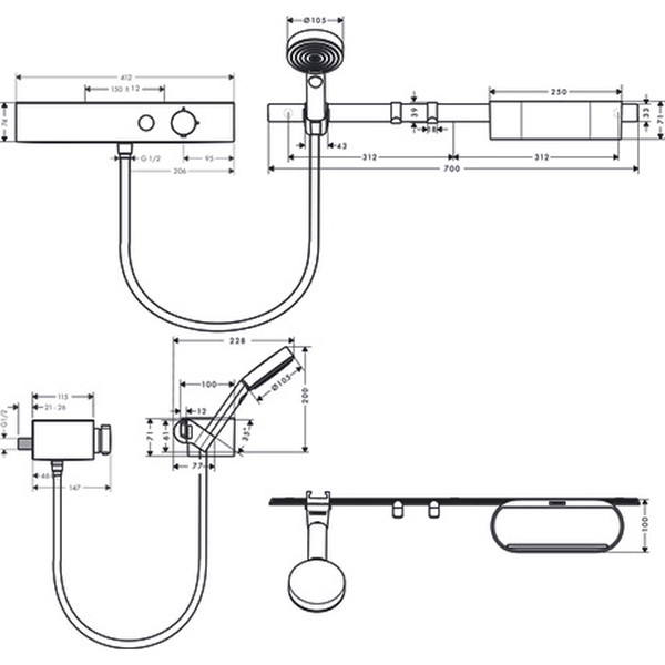 Hansgrohe Bundle WallStoris 105 3jet Brausethermosstat 700 mattweiss