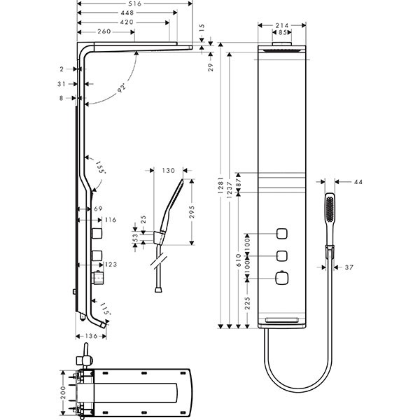Hansgrohe Duschpaneel Lift Raindance satinchrom Armaturen chrom