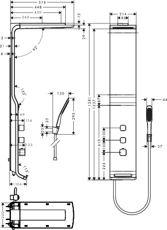 Hansgrohe Duschpaneel Lift Raindance satinchrom Armaturen chrom
