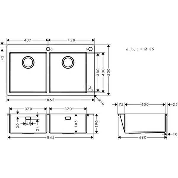 Hansgrohe Einbauspüle 370x370 S712-F765