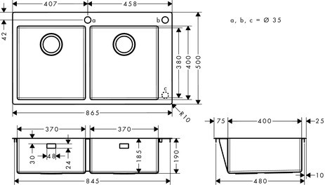 Hansgrohe Einbauspüle 370x370 S712-F765