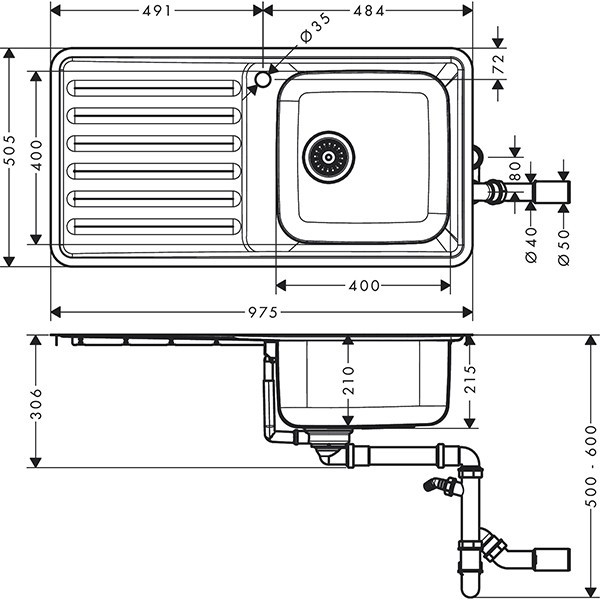 Hansgrohe Einbauspüle 400 mit Abtropffläche  S4111-F400