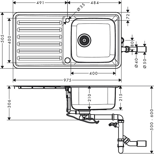 Hansgrohe Einbauspüle 400 mit Abtropffläche  S4113-F400