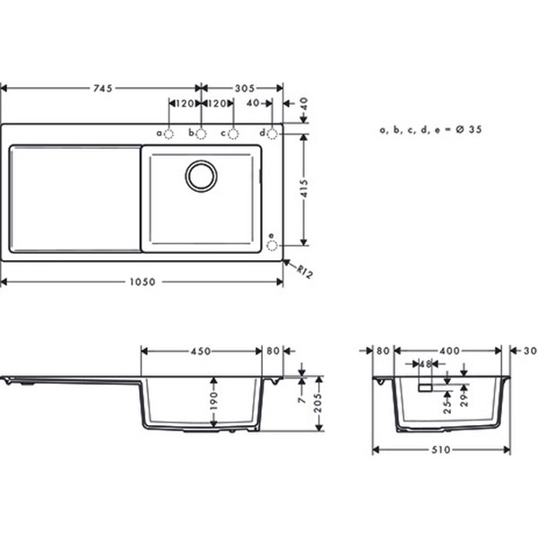 Hansgrohe Einbauspüle 450 mit Abtropffläche S514-F450 BG