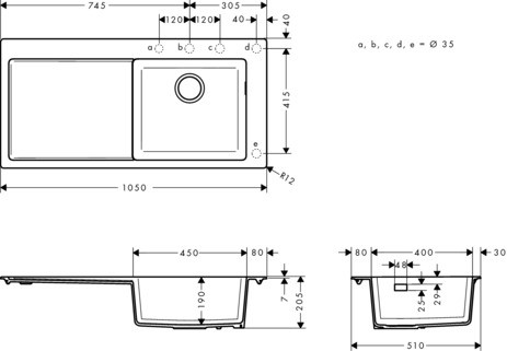 Hansgrohe Einbauspüle 450 mit Abtropffläche S514-F450 BG