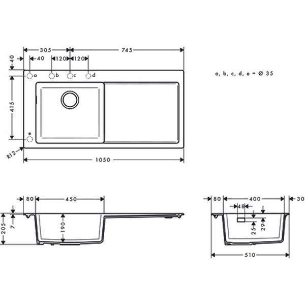Hansgrohe Einbauspüle 450 S5110-F450 graphitschwarz
