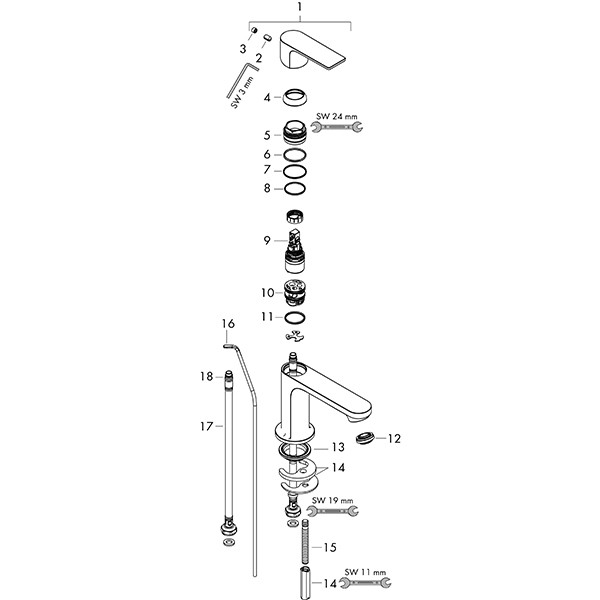Hansgrohe Einhebel-Waschtischmischer Rebris E 110 CoolStart  m.Zugstange MSW