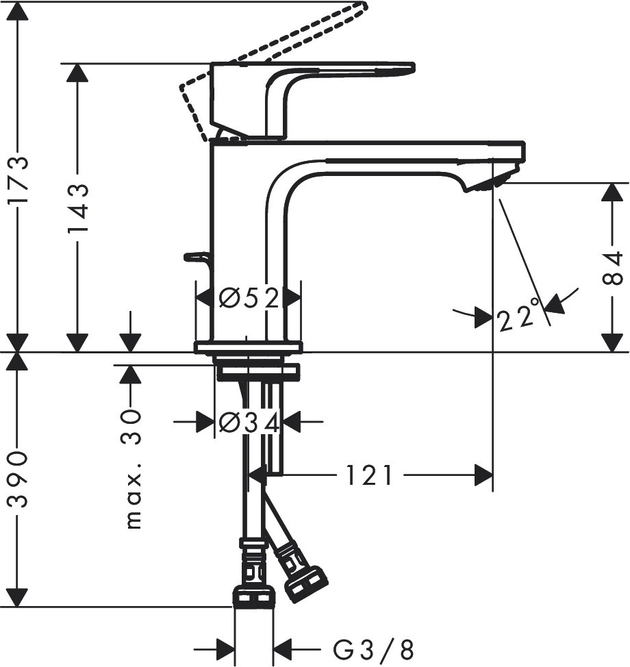 Hansgrohe Einhebel-Waschtischmischer Rebris E 80 CoolStart  m.Zugstange MSW