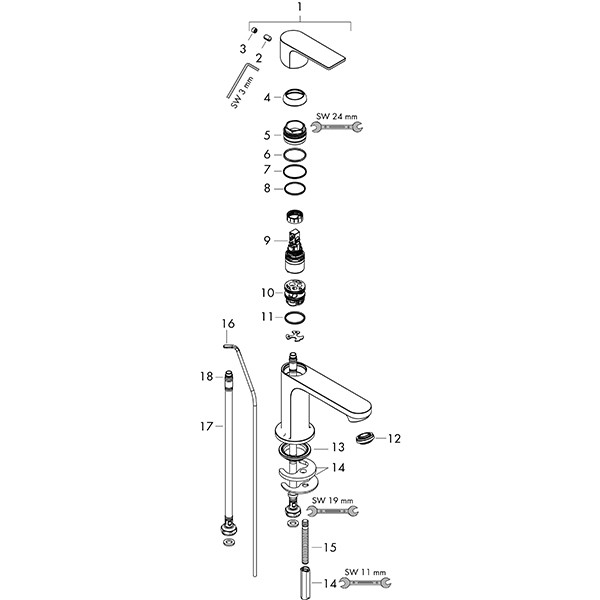 Hansgrohe Einhebel-Waschtischmischer Rebris E 80 CoolStart  m.Zugstange MSW