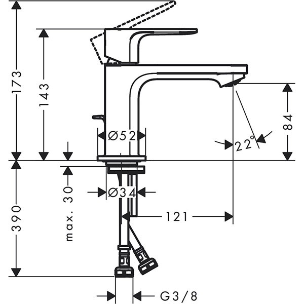 Hansgrohe Einhebel-Waschtischmischer Rebris E 80 m.Zugstange chrom
