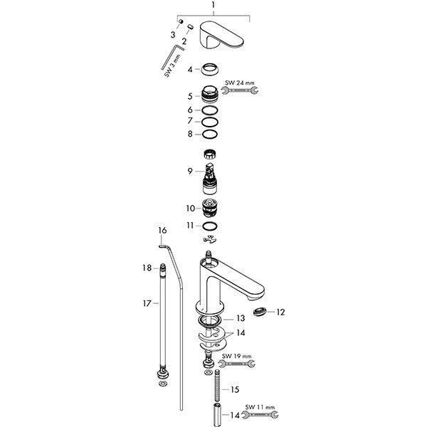 Hansgrohe Einhebel-Waschtischmischer Rebris S 80 CoolStart m.Zugstange MSW