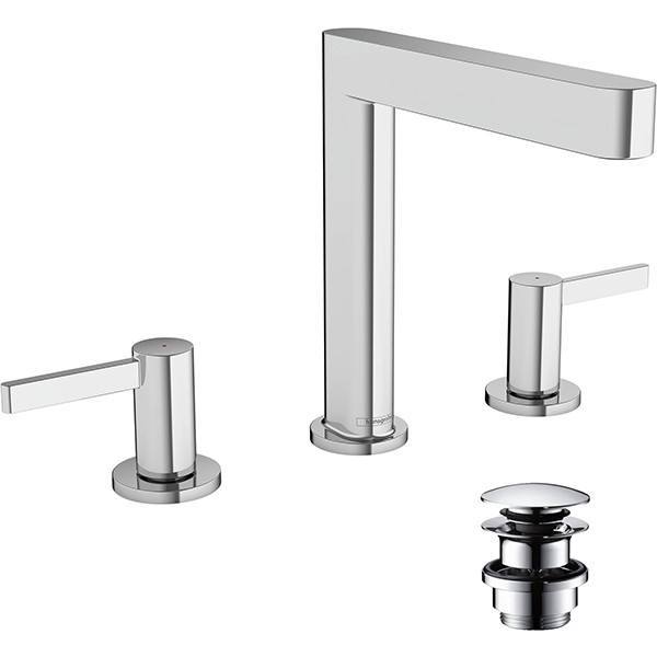 Hansgrohe 3-Loch Waschtischarmatur 160 Finoris mit Push-Open Ablaufgarnitur chrom