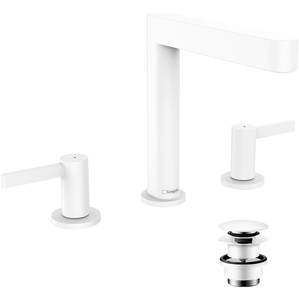 Hansgrohe 3-Loch Waschtischarmatur 160 Finorismit Push-Open Ablaufgarnitur mattweiss