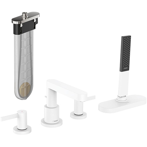 Hansgrohe 4-Loch Wannenarmatur Finoris F-SetWannenrandmontage mit sBox mattweiss