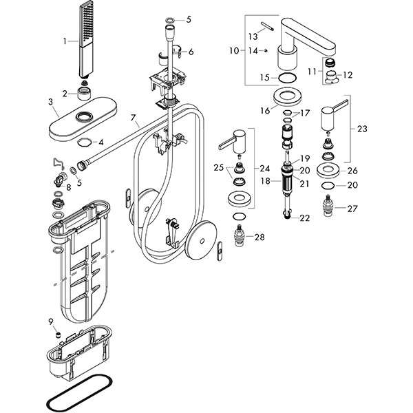 Hansgrohe 4-Loch Wannenarmatur Finoris F-SetWannenrandmontage mit sBox mattweiss