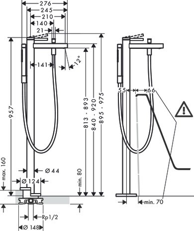 HG Wannenmischer Finoris Fertigset zur Bodenmontage mattschwarz