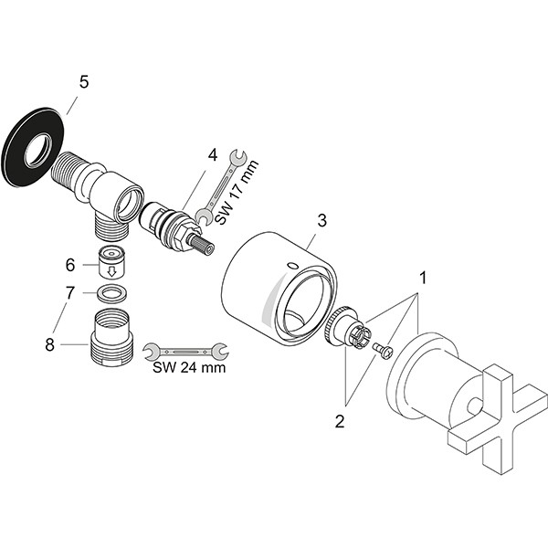 Hansgrohe Fixfit Stop Wandabsperrventil Axor Citterio chrom mit Kreuzgriffen