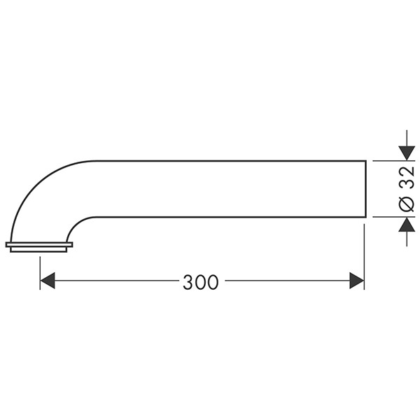 Hansgrohe gebogenes Rohr, m.Bord DN32 x 300mm chrom
