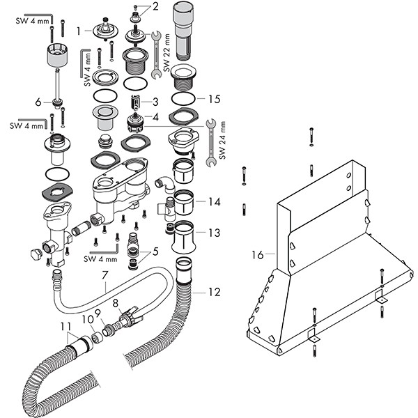 Hansgrohe Grundkörper 4-Loch Wannenarm.Axor m.Thermostat f.Wannenrand m.Secuflexbox