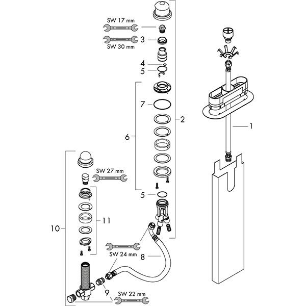 Hansgrohe Grundkörper für 3-Loch Einhebel-Wannenrandmischer 
