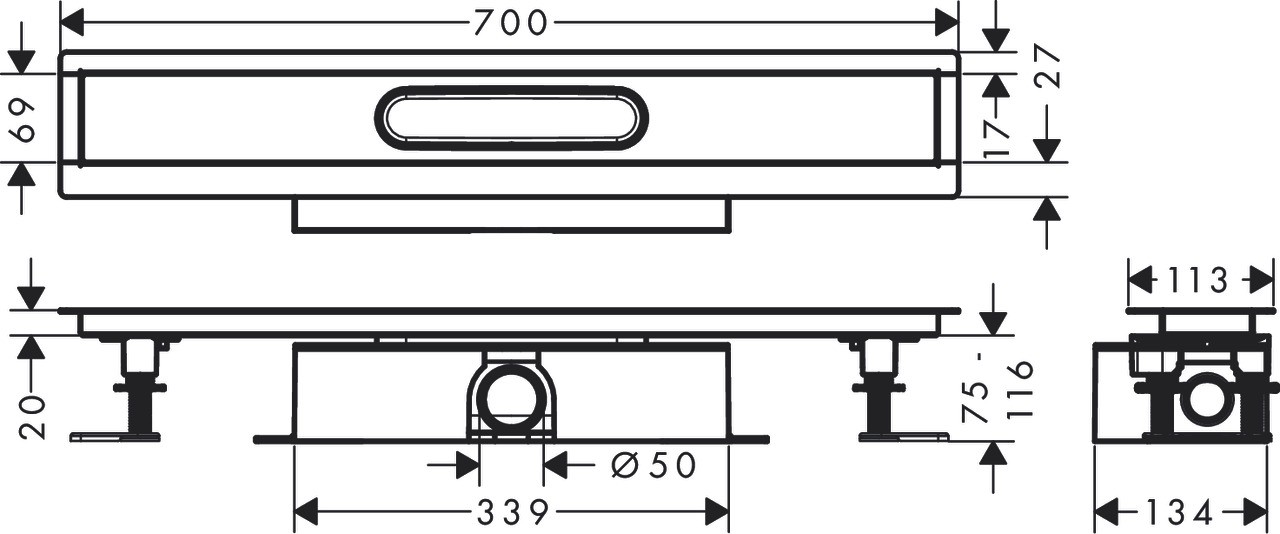 Hansgrohe Komplettset uBox universal für Standardinstall.700mm für DR FS