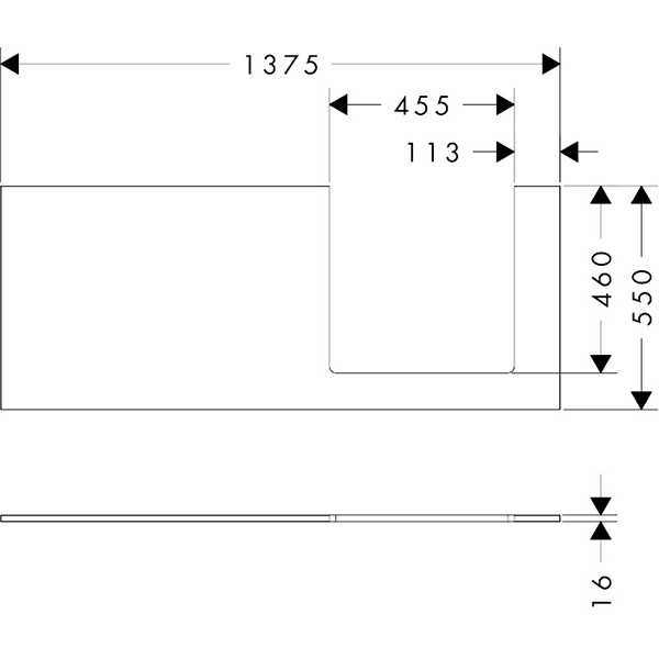 Hansgrohe Konsole Xilesa E 1375x550mm  m.Ausschnitt rechts f.Aufsatzwasch.ge MW