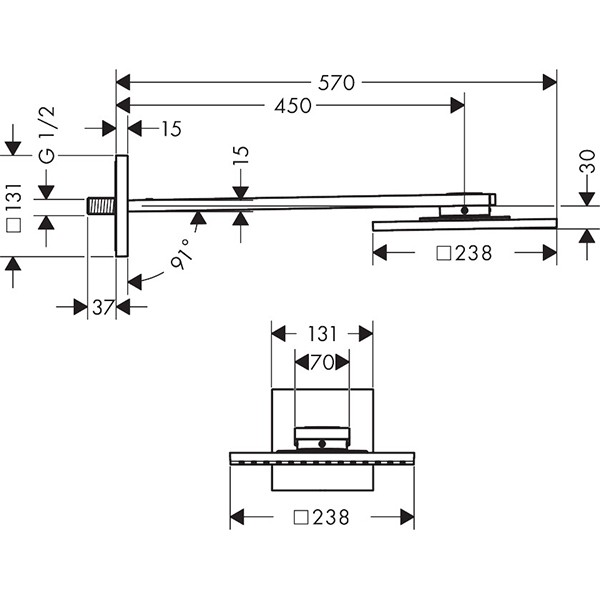 Hansgrohe Kopfbrause 250/250 1jet Axor chrom mit Brausearm