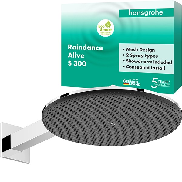 Hansgrohe Kopfbrause Raindance Alive S  300 2jet EcoSmart mit Brausearm chrom