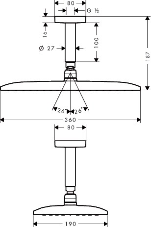 Hansgrohe Kopfbrause Raindance E 360 Air 1jet 360mmx190mm für Deckenmontage chrom