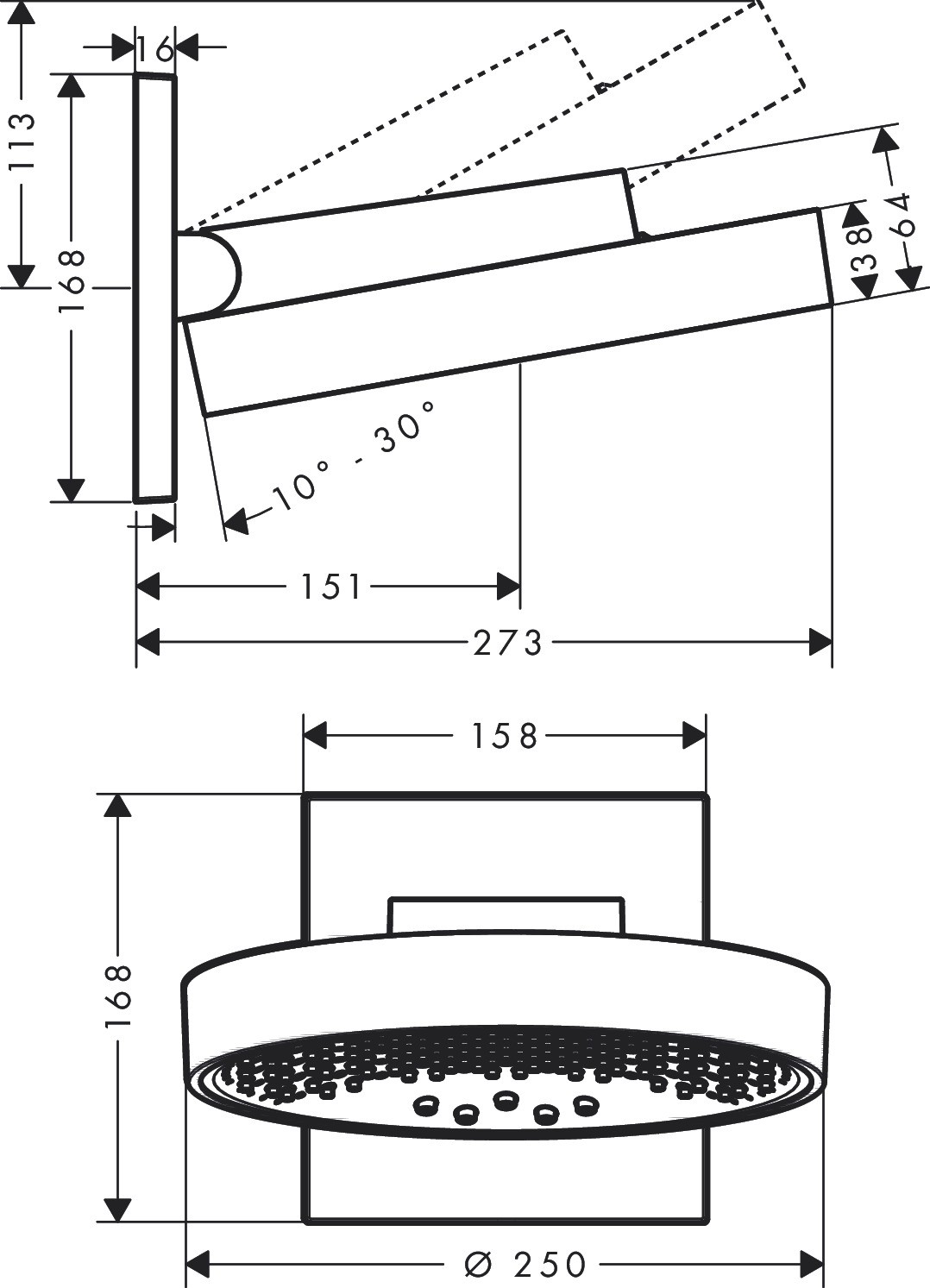 Hansgrohe Kopfbrause Rainfinity 250 3jet Wandmontage mattweiss