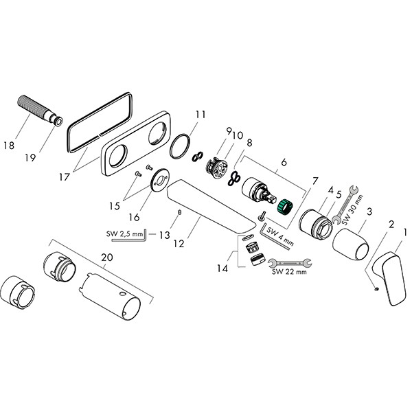 Hansgrohe Logis Einhebel-Waschtischmischer Unterputz für Wandmontage mit Auslauf 19,5 cm Mattschwarz