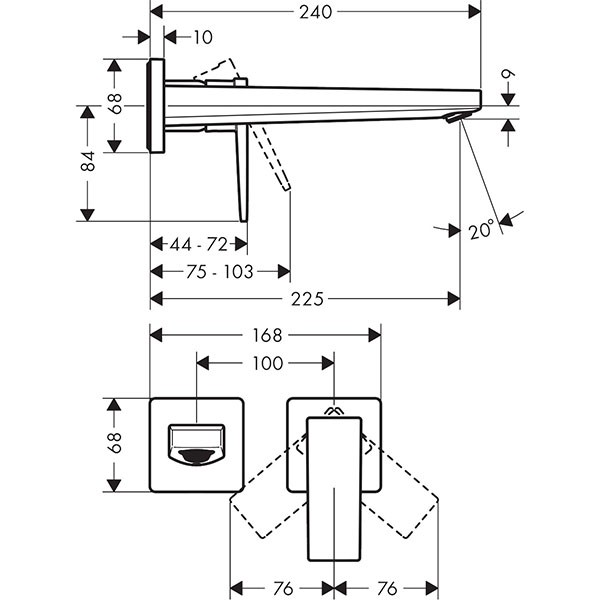 Hansgrohe 2-Loch Waschtischarmatur Unterputz Metropol F-Set langer Auslauf chrom