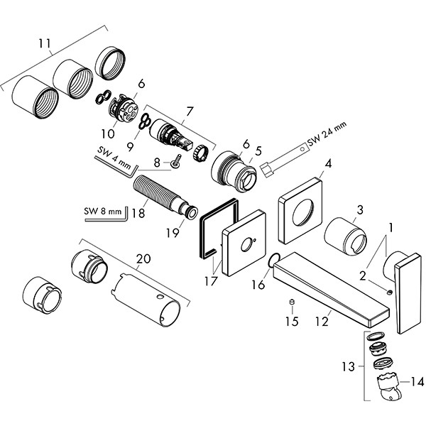 Hansgrohe 2-Loch Waschtischarmatur Unterputz Metropol F-Set langer Auslauf chrom
