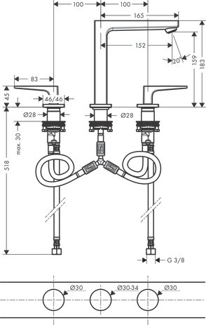 Hansgrohe 3-Loch Waschtischarmatur 160 Metropol mattweiss
