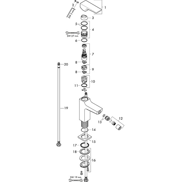 Hansgrohe Bidetmischer Metropol mit Push-Open Ablaufgarnitur mattweiss