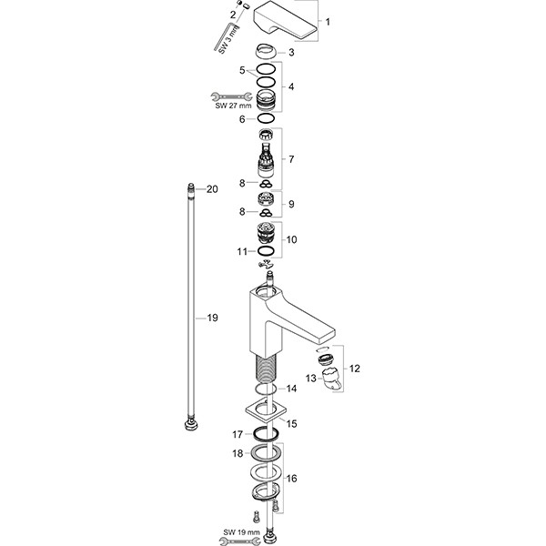HG Waschtischmischer 100 Metropol chrom CoolStart langer Ausl.Push-Open Ablaufg.