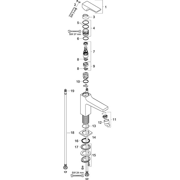 Hansgrohe Metropol Einhebel-Waschtischmischer 100 mit Hebelgriff für Handwaschbecken für Kaltwasser, chrom 32501000