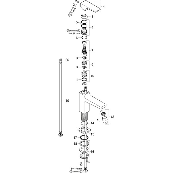 HG Waschtischmischer 100 Metropol chrom langer Auslauf mit Push-Open Ablaufgarn.