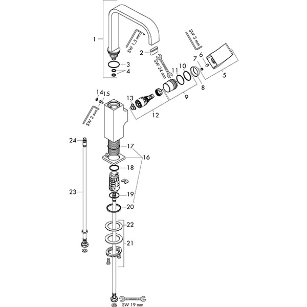 HG Waschtischmischer 230 Metropol BBC Schwenkauslauf mit Push-Open Ablaufg.